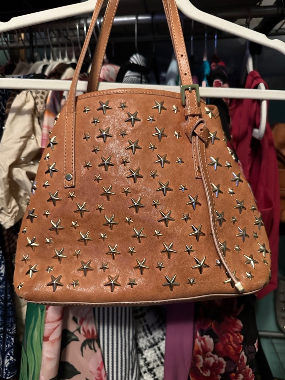 Jimmy Choo Tan Leather Star-Studded Shoulder Bag - Picture 1 of 7